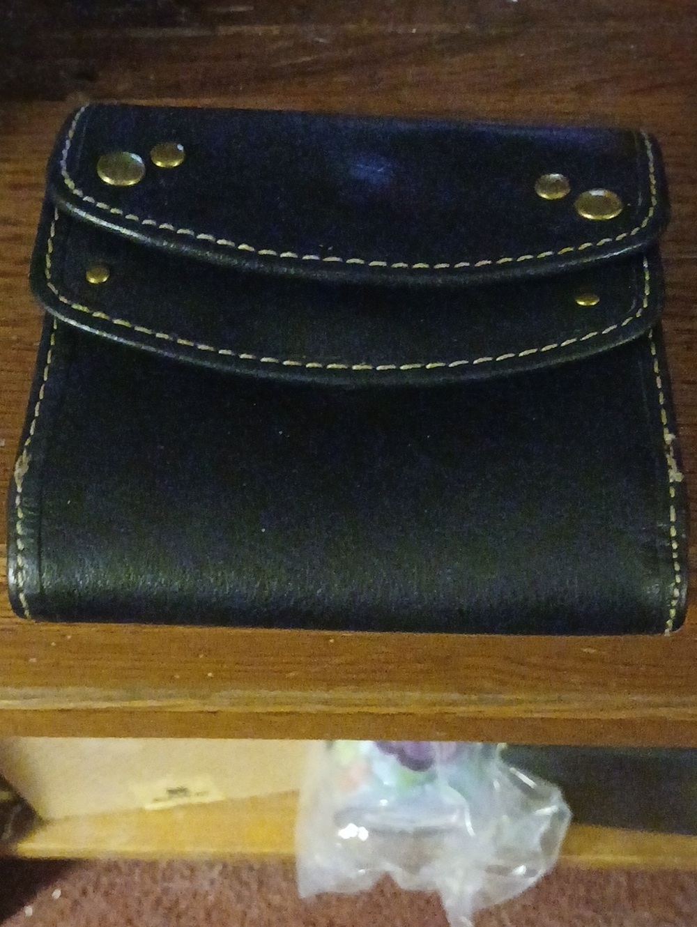 Vintage Fossil Black Trifold Wallet with Logo Patch Euc